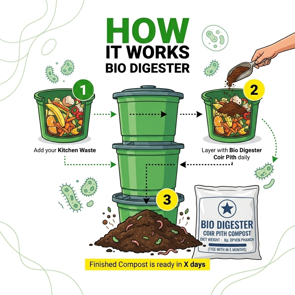 Bio Digester Composter Bin + Coir Pith Inoculum Bundle